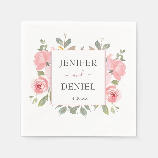 Summer Garden Watercolor Floral Wedding Napkin (Front)