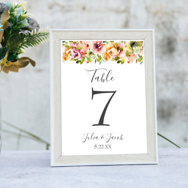 Summer Garden Watercolor Floral Wedding Table Numb Number (Summer Garden Watercolor Floral Wedding Table Numb Table Number)