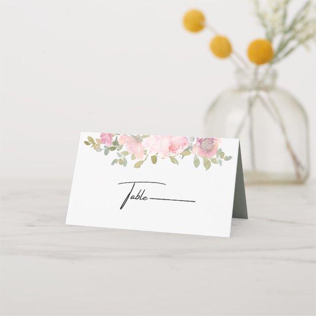 Summer Garden Watercolour Floral Wedding Place Card (Front)