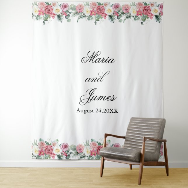 Summer Garden Watercolour Floral Wedding Tapestry (In Situ)