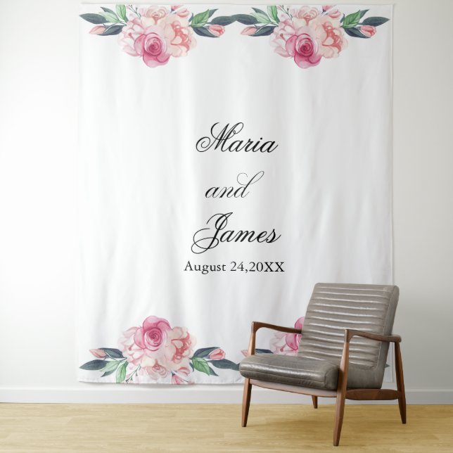 Summer Garden Watercolour Floral Wedding Tapestry (In Situ)