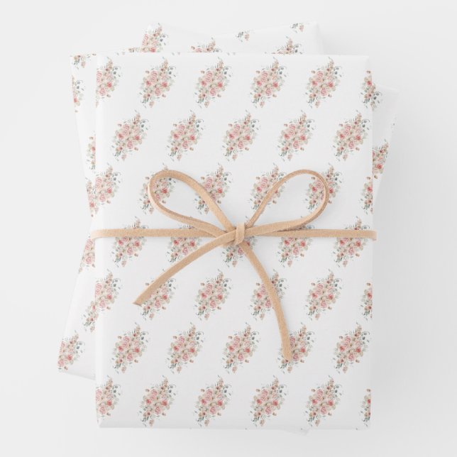 Summer Garden Watercolour Floral Wedding Wrapping Paper Sheet (In situ)