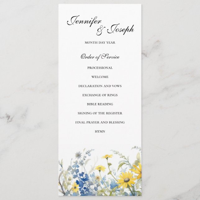 Summer Garden Wedding Ceremony Simple Program (Front)