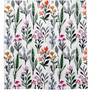 Summer garden Wildflowers Watercolor white green Shower Curtain