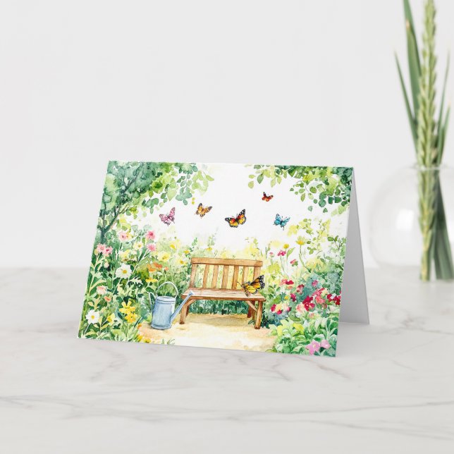 Summer Garden with Butterflies Note Card (Front)