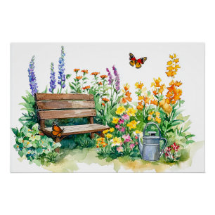 Summer Garden with Butterflies Poster