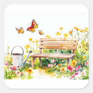 Summer Garden with Butterflies Square Sticker