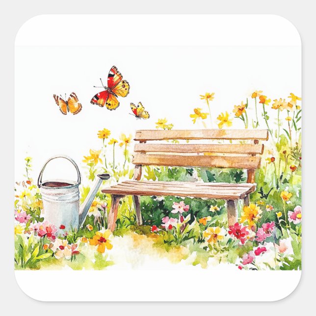 Summer Garden with Butterflies Square Sticker (Front)