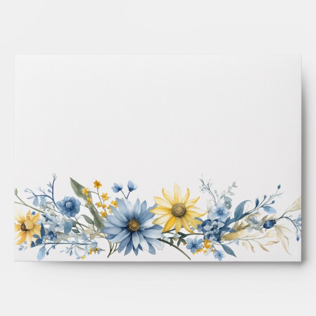 Summer Garden Yellow Blue Wedding Envelope (Front)
