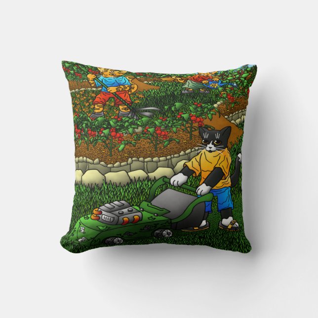Summer Gardening Cats Cushion (Front)