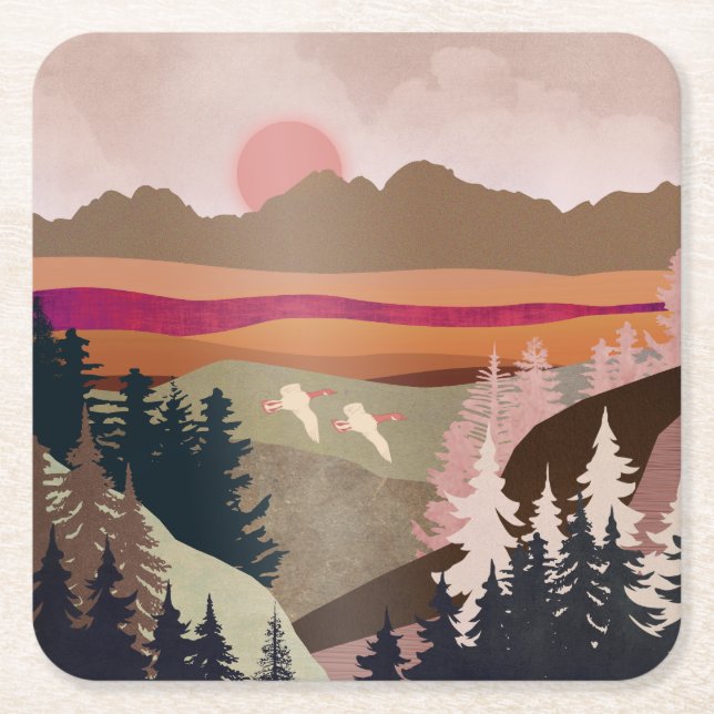 Summer Geese Square Paper Coaster (Front)