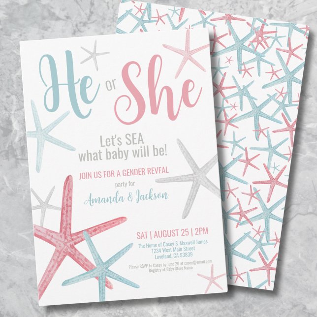 Summer Gender Reveal Party Invitation (Pink Blue Summer Gender Reveal Invitation)