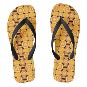 Summer geometric yellow and black flower pattern thongs