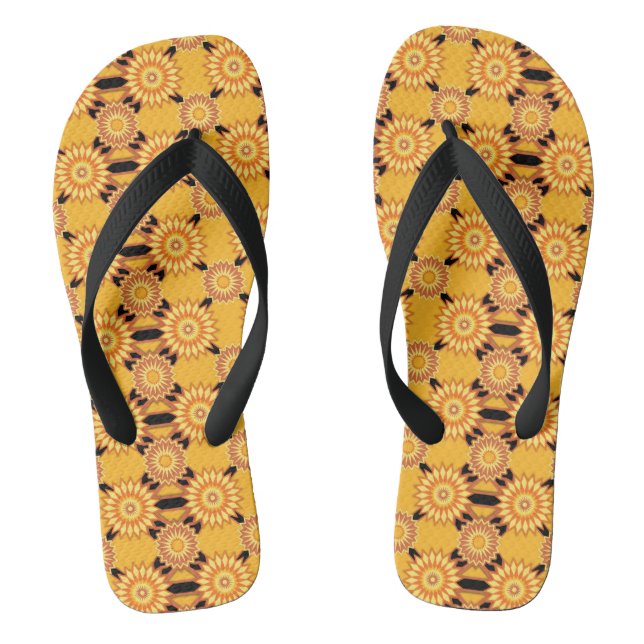 Summer geometric yellow and black flower pattern thongs (Footbed)