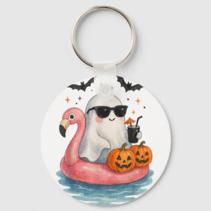 Summer Ghost Watercolor Cute Ghost With Flamingo F Key Ring