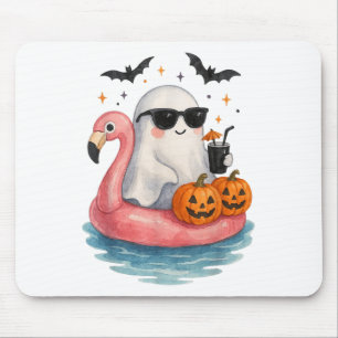 Summer Ghost Watercolor Cute Ghost With Flamingo F Mouse Pad