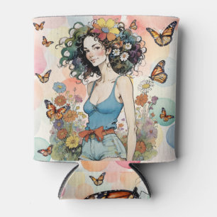 Summer Girls Pastels Floral with Butterflies Can Cooler