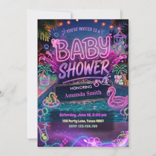Summer Glow Neon Pool Party Girl Baby Shower  Invitation