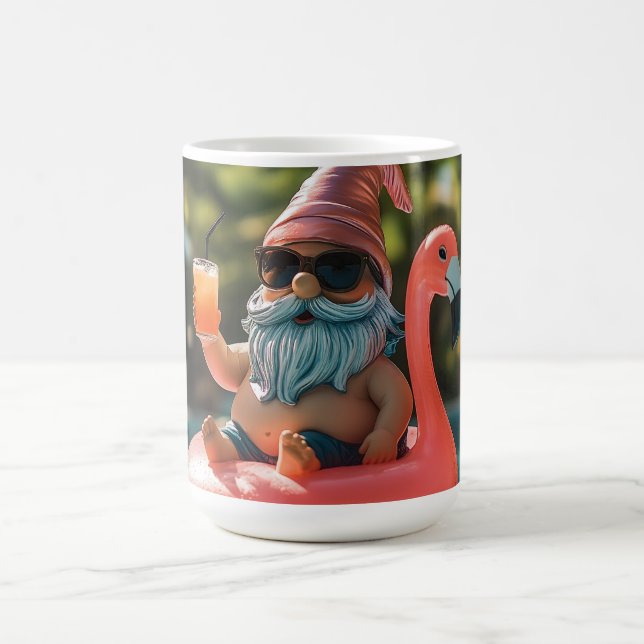 Summer Gnome in Sunglasses on Flamingo Float Coffee Mug (Center)