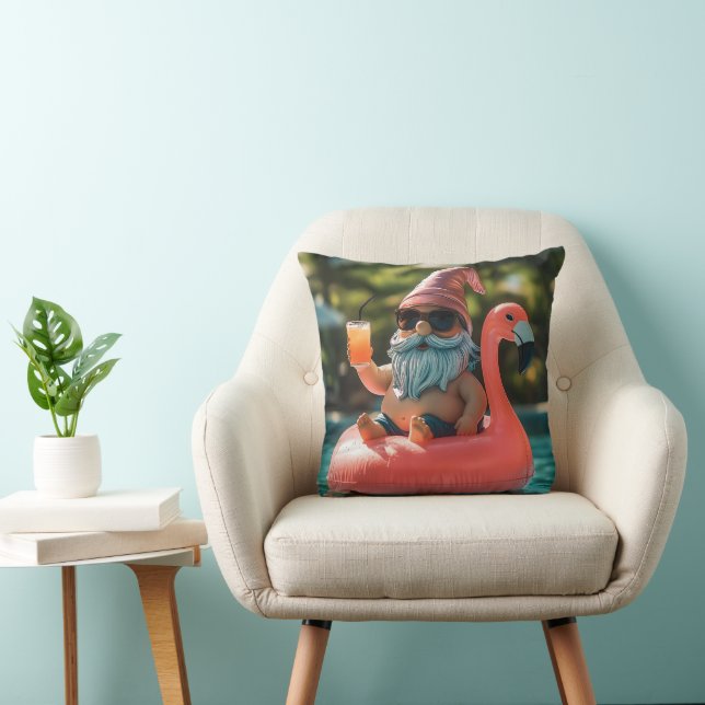 Summer Gnome in Sunglasses on Flamingo Float Cushion (Chair)