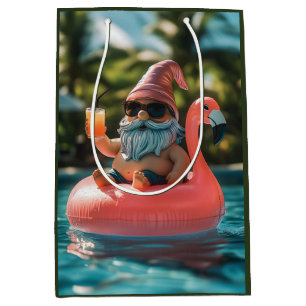 Summer Gnome in Sunglasses on Flamingo Float Medium Gift Bag