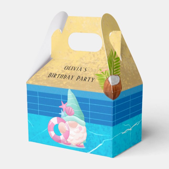 Summer Gnome Pool Birthday Party  Favour Box (Front Side)