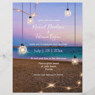 summer gold lights beach wedding invitation flyer
