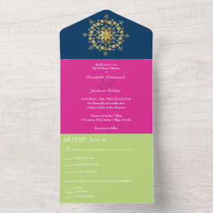 Summer Gold Mandala Wedding All In One Invitation