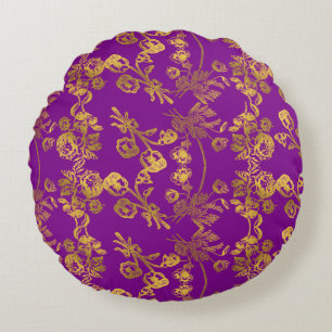 Summer Golden Glitter Falling Flowers pattern Round Cushion