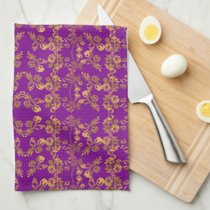 Summer Golden Glitter Falling Flowers pattern Tea Towel