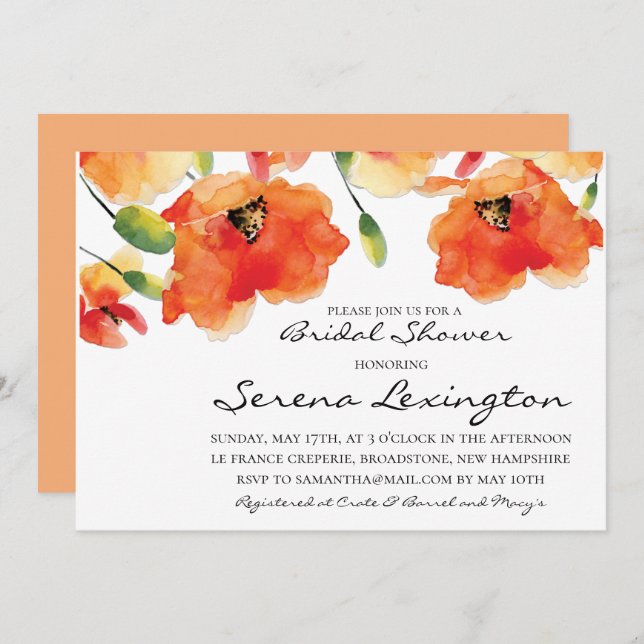 Summer Golden Poppy Bridal Shower Invitation (Front/Back)