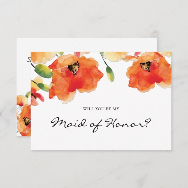 Summer Golden Poppy Bridesmaid Maid of Honour Invitation (Front/Back)