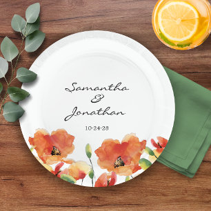 Summer Golden Poppy Wedding Paper Plate