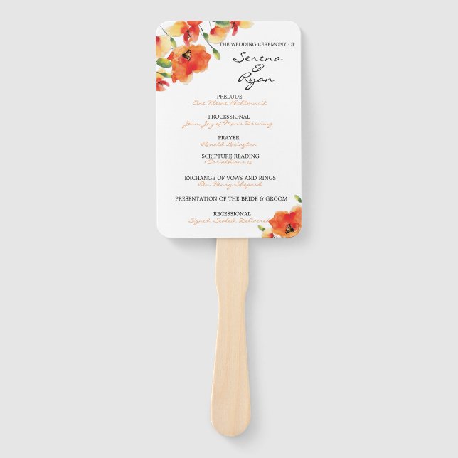 Summer Golden Poppy Wedding Program Fan Combo (Front)