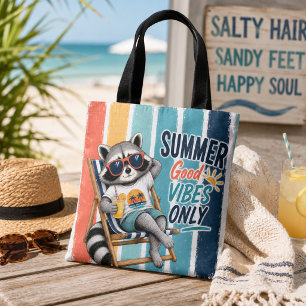 Summer good vibes only racoon tote bag
