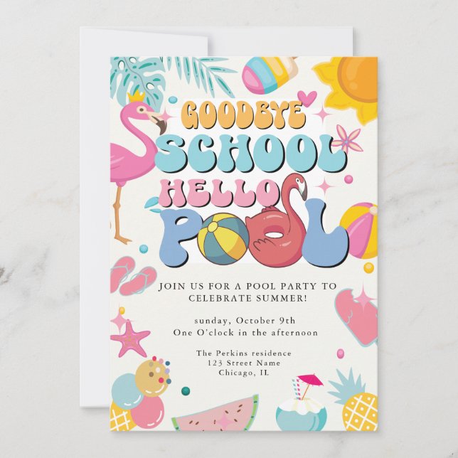 Summer Goodbye School Hello Pool Party modern Invitation (Front)
