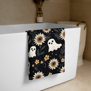 Summer Goth Ghosts and Sunflowers Spooky Beach Towel