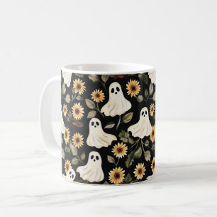 Summer Goth Ghosts and Sunflowers Spooky Coffee Mug