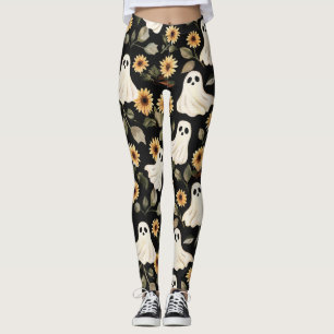Summer Goth Ghosts and Sunflowers Spooky Leggings