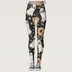 Summer Goth Ghosts and Sunflowers Spooky Leggings