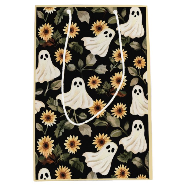 Summer Goth Ghosts and Sunflowers Spooky Medium Gift Bag (Front)