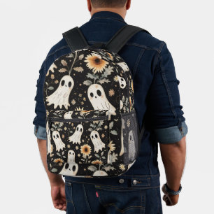 Summer Goth Ghosts and Sunflowers Spooky Printed Backpack