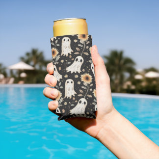 Summer Goth Ghosts and Sunflowers Spooky Seltzer Can Cooler