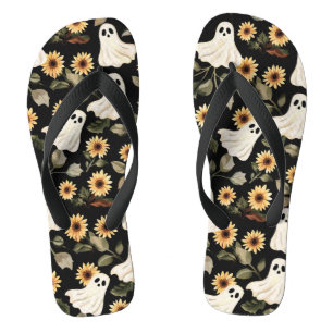 Summer Goth Ghosts and Sunflowers Spooky Thongs
