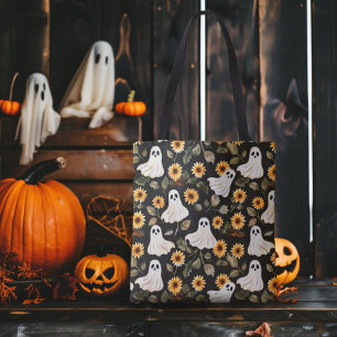 Summer Goth Ghosts and Sunflowers Spooky Tote Bag