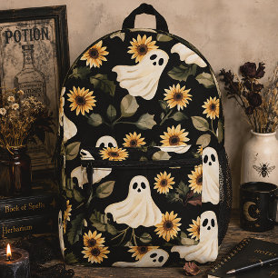 Summer Goth Ghosts & Sunflowers Spooky Printed Backpack
