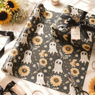 Summer Goth Ghosts & Sunflowers Wrapping Paper