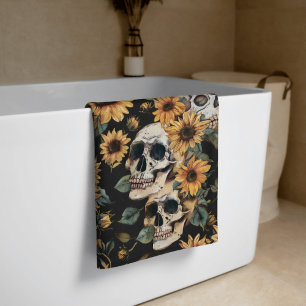 Summer Goth Skulls and Sunflowers Spooky Beach Towel