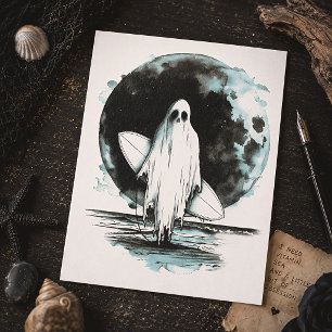 Summer Goth Surfing Ghost Spooky Beach Postcard