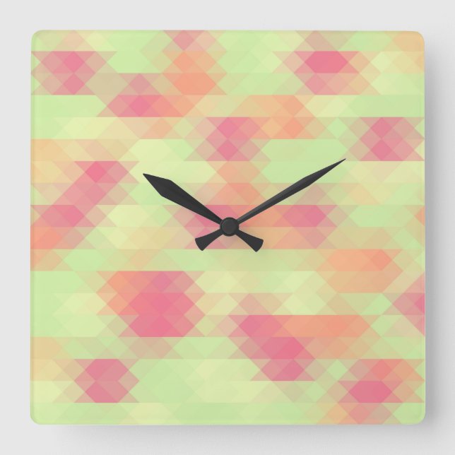 Summer Green And Pink Triangle Mosaic Square Wall Clock (Front)